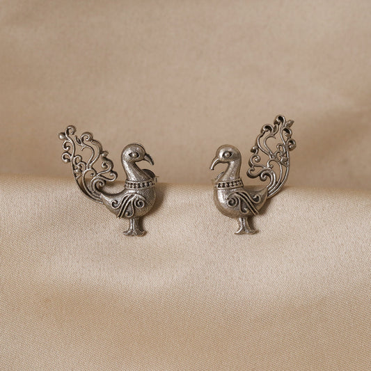 Silver-Tone Peacock Statement Earrings