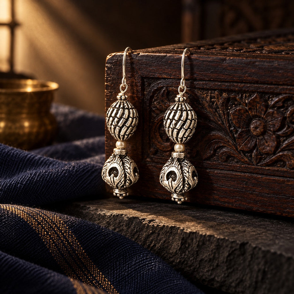Double Carved Ball Earrings