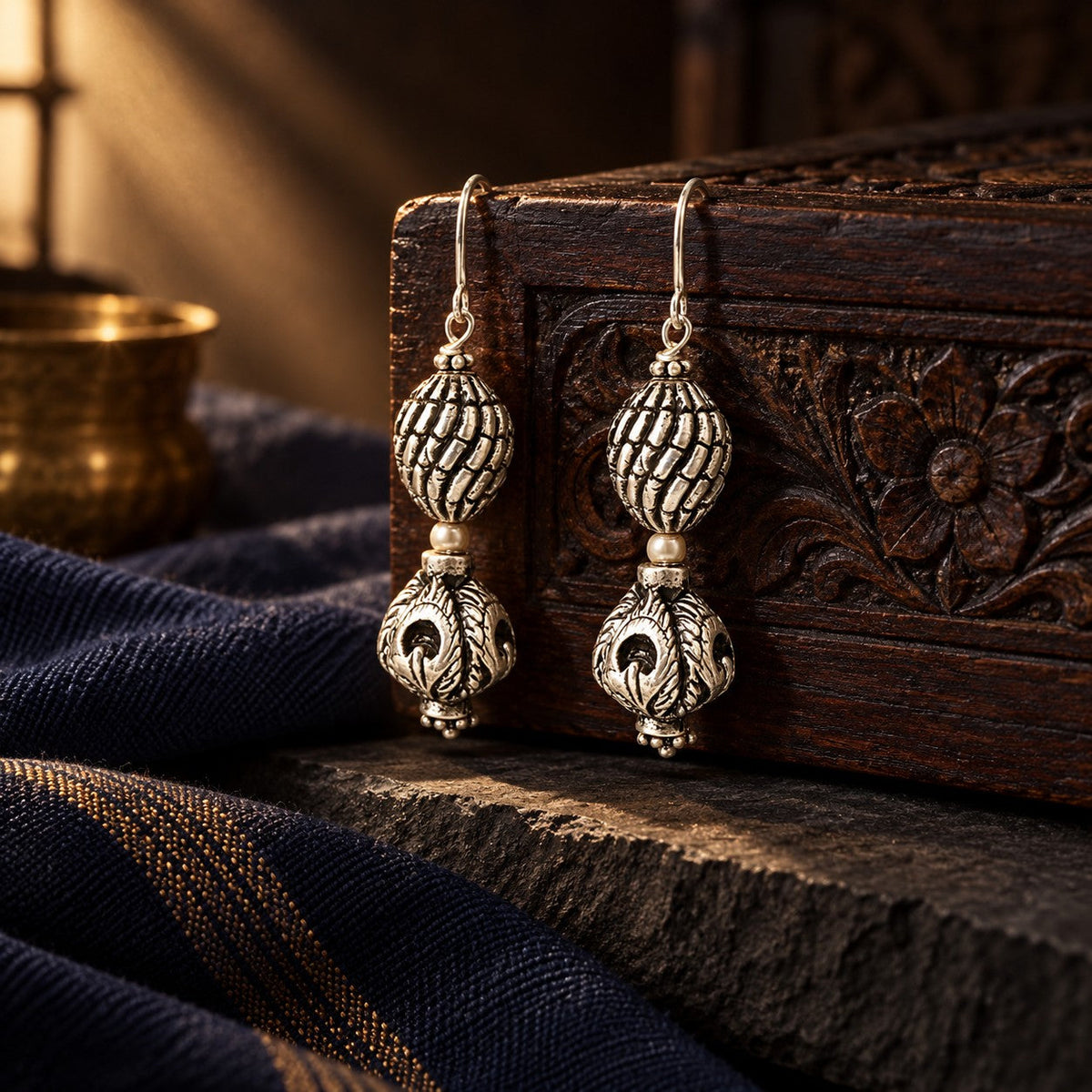 Double Carved Ball Earrings